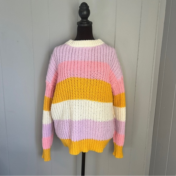 BiBi Sweaters - Bibi Chunky Knit Colorful Striped Sweater Size XL